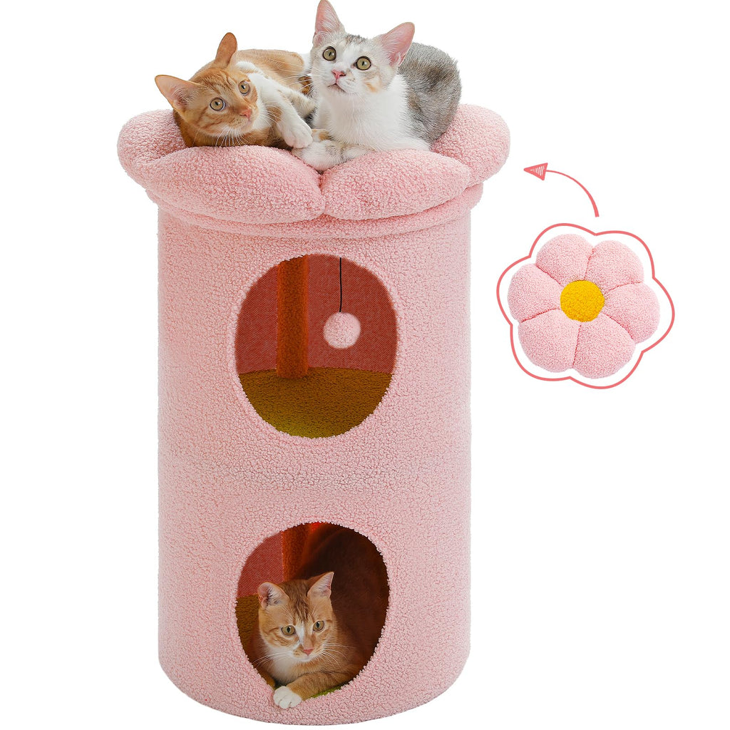 Cat Hideaway Bed Indoor Tree Condo for Large Cats 20X20X28.7 Inches Pink
